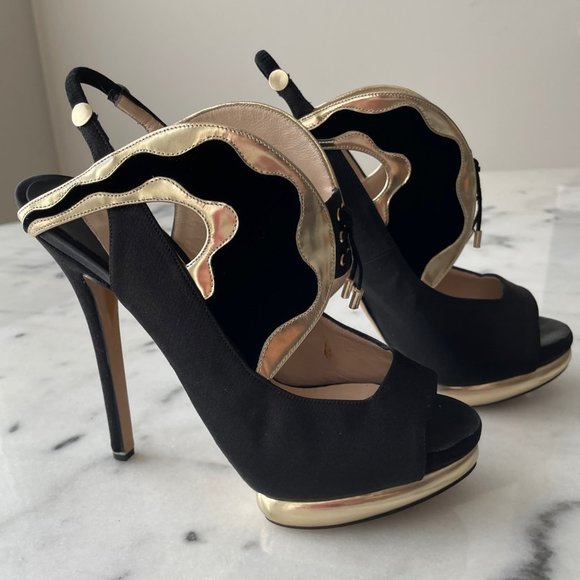 Nicholas Kirkwood Satin, Leather and Velvet Slingback Platform Sandals - Picture 11 of 12